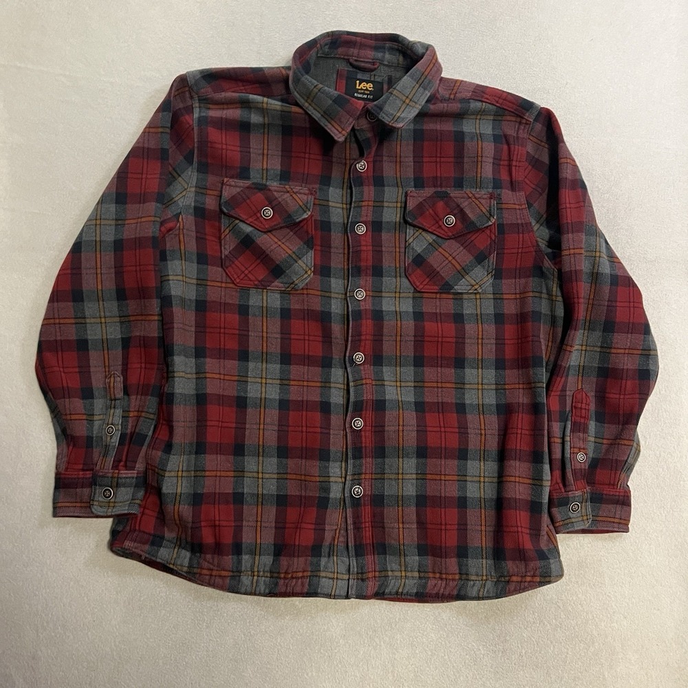 Lee Thick Flannel Shirt Jacket Men's Size XL Red Plaid Thermal Lined Heavyweight